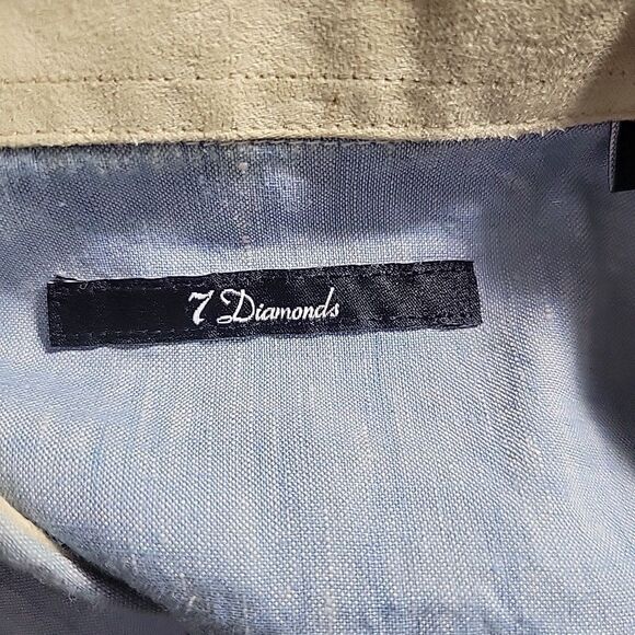 7 Diamonds Cowboys & Angel Shirt Men Medium Linen Slub Elbow Patch Contrast Cuff - Picture 13 of 15